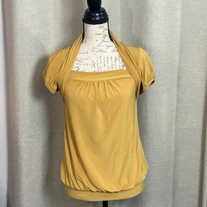 Sunny Bolero Style Blouse Spandex Size Mustard Yellow Large
